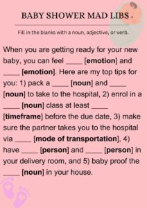 Baby Shower Downloadable Mad Lib Games