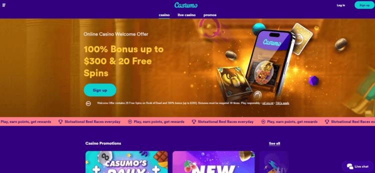 Casumo screenshot of startpage