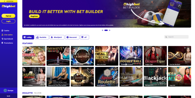 Screenshot of HighBet for UK players who want to use PayPal for deposits.